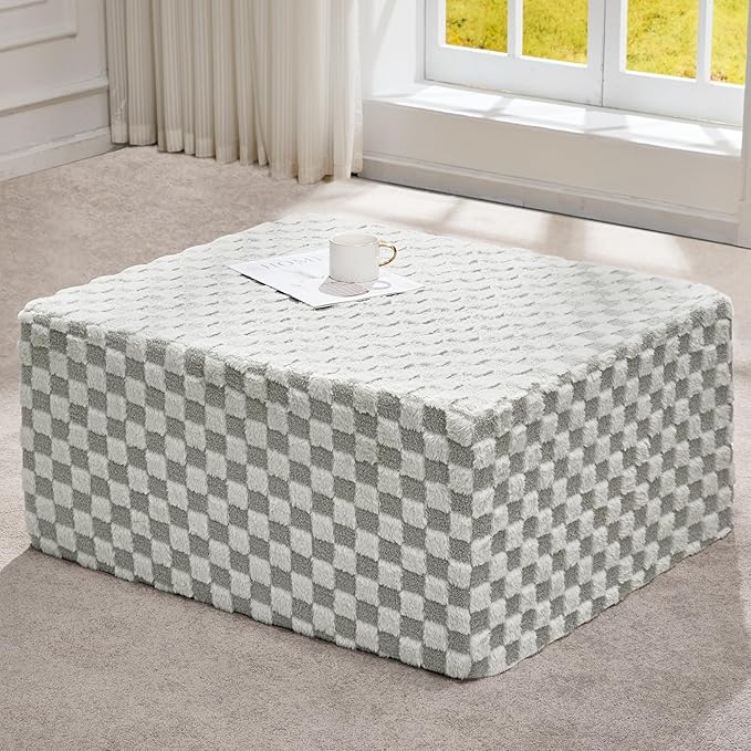 Hobestluk Rectangle Ottoman Memory Foam Footrest for Couch with Removable Cover Large Floor Seating for Adults Ottoman Coffee Table for Living Room, Bedroom or Office (Plush GREYOLIVE, Footrest)