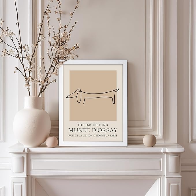 Poster Master Vintage Poster - Retro Minimalist Print - Gift for Artist, Housewarming - Dachshund Dog, Line Drawing, Abstract - Wall Decor for Living Room, Bedroom, 11x14 White Framed