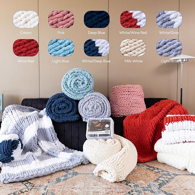 Chunky Knit Blanket - Luxury Soft Cozy 50 * 60 Throw Blanket,100% Woven Blanket Rope Knot Throw Blanket for Couch, Sofa, Home Decor, Gift - Machine Washable（Milk White）