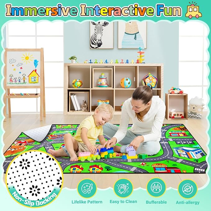 Kids Rug, City Road Rug for Kids,6x9 Ft Car mats for Toy Cars, Realistic Colors Perfect for Children and Baby Play Mat, Non-Slip Classroom Carpet