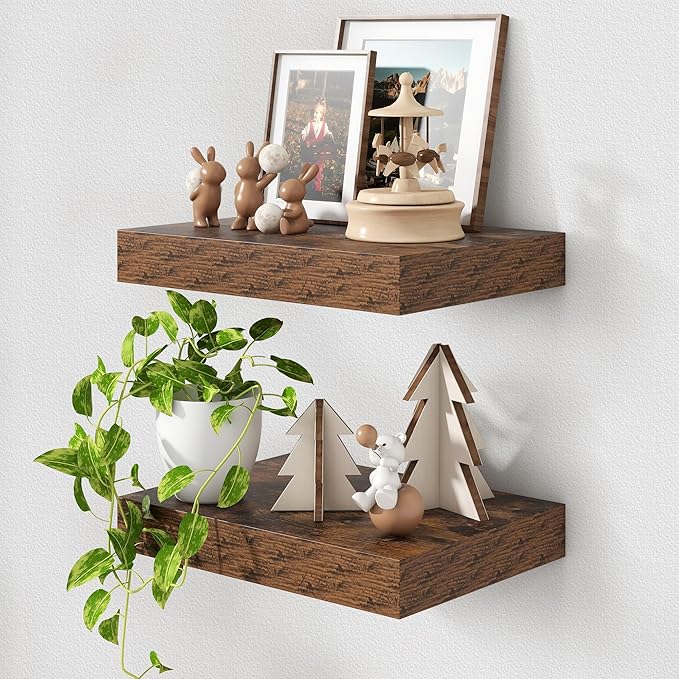 Deep Floating Shelves for Wall | 16 Inch Wide x 12 Inch Deep Floating Shelves Set of 2 | Rustic Wood Wide Wall Shelves | Bookshelf Laundry Shelf TV Shelf