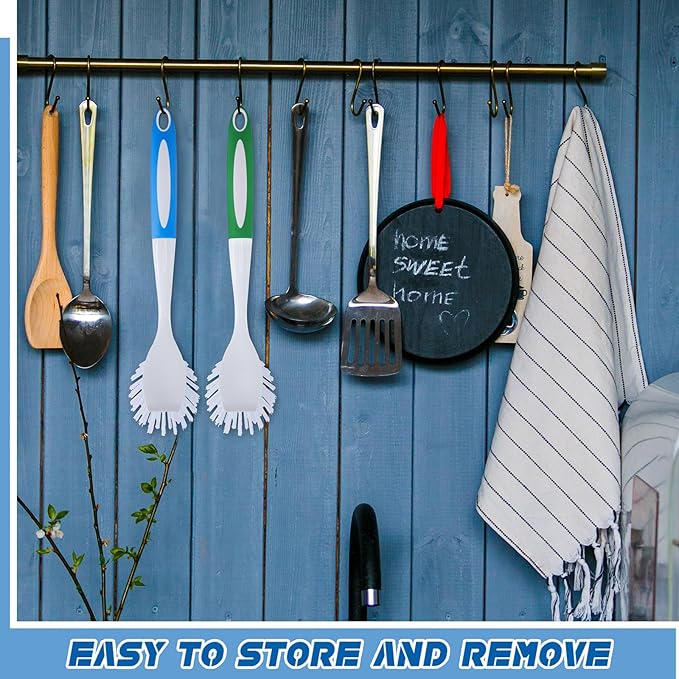 Hsei 6 Pcs Blue and Green Kitchen Scrub Dish Brush Bulk with 11 Inch Anti Slip Handle Cleaning Dish Scrubber with Stiff Bristles Washing Scrub Brushes for Housekeeping for Pots and Pans, Kitchen Sink