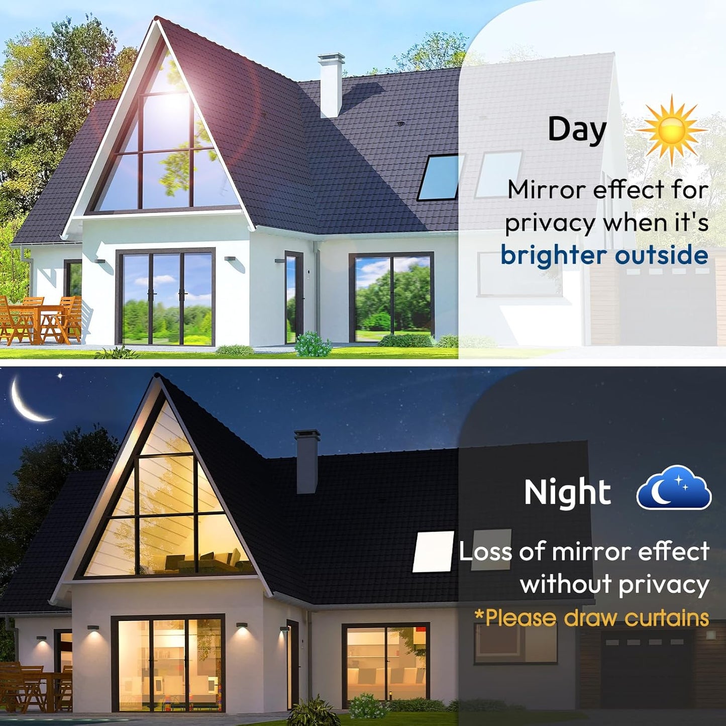 rabbitgoo Window Privacy Film One Way Window Tint for Home, Removable Reflective Heat Sun Blocking Anti UV Glass Door Covering, Mirror Tinting Film House Office, 17.5 in X 13.1 Feet, Black Silver