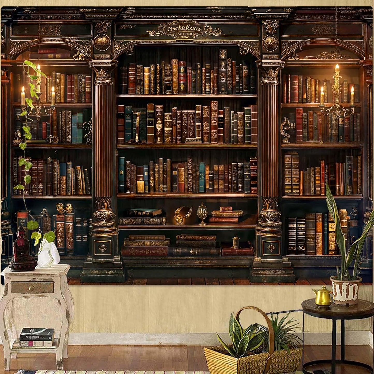 Accnicc Vintage Bookshelf Tapestry Medieval Art Book Tapestries Wall Hanging Gothic Dark Academia Retro Library Backdrop Tapestry for Bedroom Living Room Dorm Study Classroom 90× 68 inch