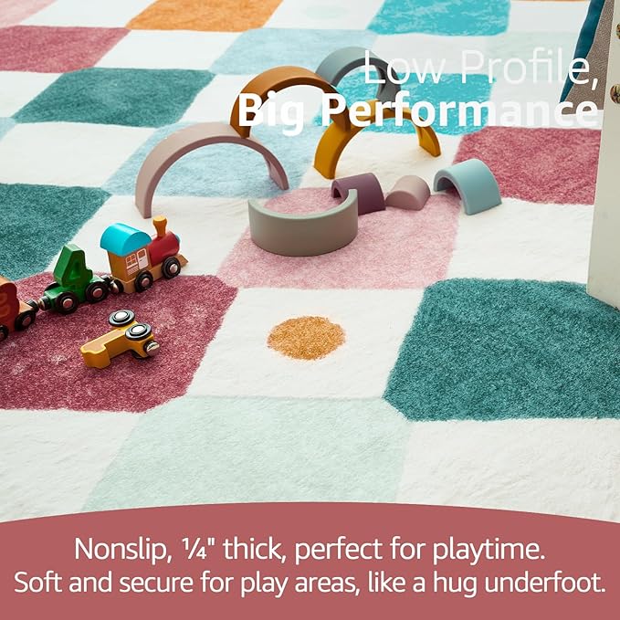 jinchan Round Rug 5ft Kids Washable Rug Indoor Floor Cover Non-Slip Soft Elementary School Classroom Modern Colorful Diamond Carpet for Nursery Daycare Bedroom Playroom Living Room Confetti on Cream