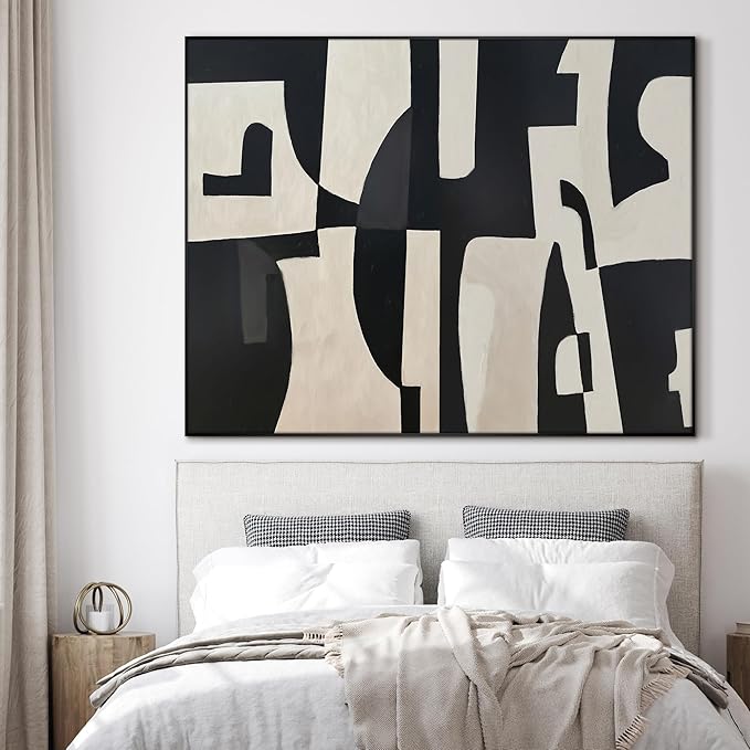 SIGNWIN 36"x46" Extra Large Framed Wall Art Black and White Abstract Geometric Design, Minimalist Modern Print for Home Living Room Bedroom Decor (Frame Assembly Required)