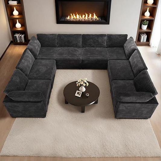HOOOWOOO Modular Sectional Sofa,8 Pieces Sectional Couches for Living Room,131X98 L Shaped Cloud Couch with Ottoman Chaise Set(Gray Velvet Corduroy)