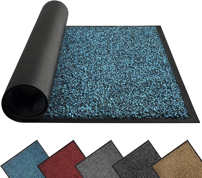 Mibao Front Door Mat, Dirt Trapper Welcome Mat for Outdoor Indoor, Non-Slip Waterproof Doormat, Durable Machine Washable Low Profile Entry Rug for Back Door Outside Patio Porch, 32" x 20", Blue