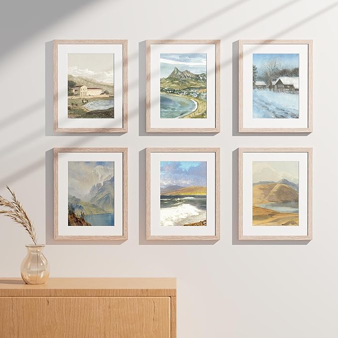 Vittanly 11x14 Picture Frames Set of 9, Shatter Resistant Plexiglass, Display 8x10 Pictures with Mat or 11x14 without Mat, Photo Frames for Wall or Tabletop, Engineered Wood, Rustic Pink