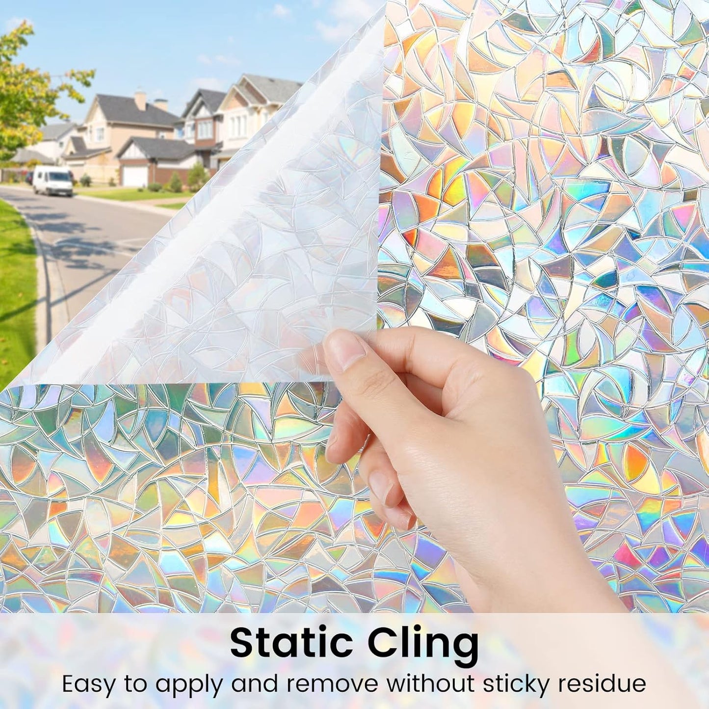 DOWELL Window Privacy Film, Rainbow Window Film, Decorative Stained Glass Clings, Static Cling Door Sticker, Non-Adhesive 3D Decals for Home UV Protection, 23.6 x 157.5 inches