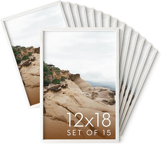 Haus and Hues 12x18 White Oak Wood Picture Frames Set of 15 - Premium Bulk Picture Frames 12x18 Bundle - Elegant Gallery Wall Frame Set for Posters, Art Display - Ideal for Wall Decor in Home & Office