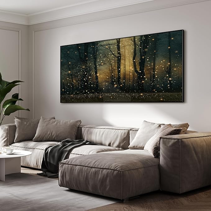 SIGNWIN 36"x72" Extra Large Framed Wall Art Magical Firefly Forest at Twilight, Enchanted Nature Scene for Home Living Room Bedroom Decor (Frame Assembly Required)