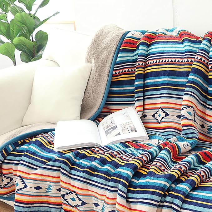 UKELER Bohemian Sherpa Throw 80'' x 60''- Soft Plush Flannel Boho Throw Blankets for Bed/Couch/Sofa/Office/Camping