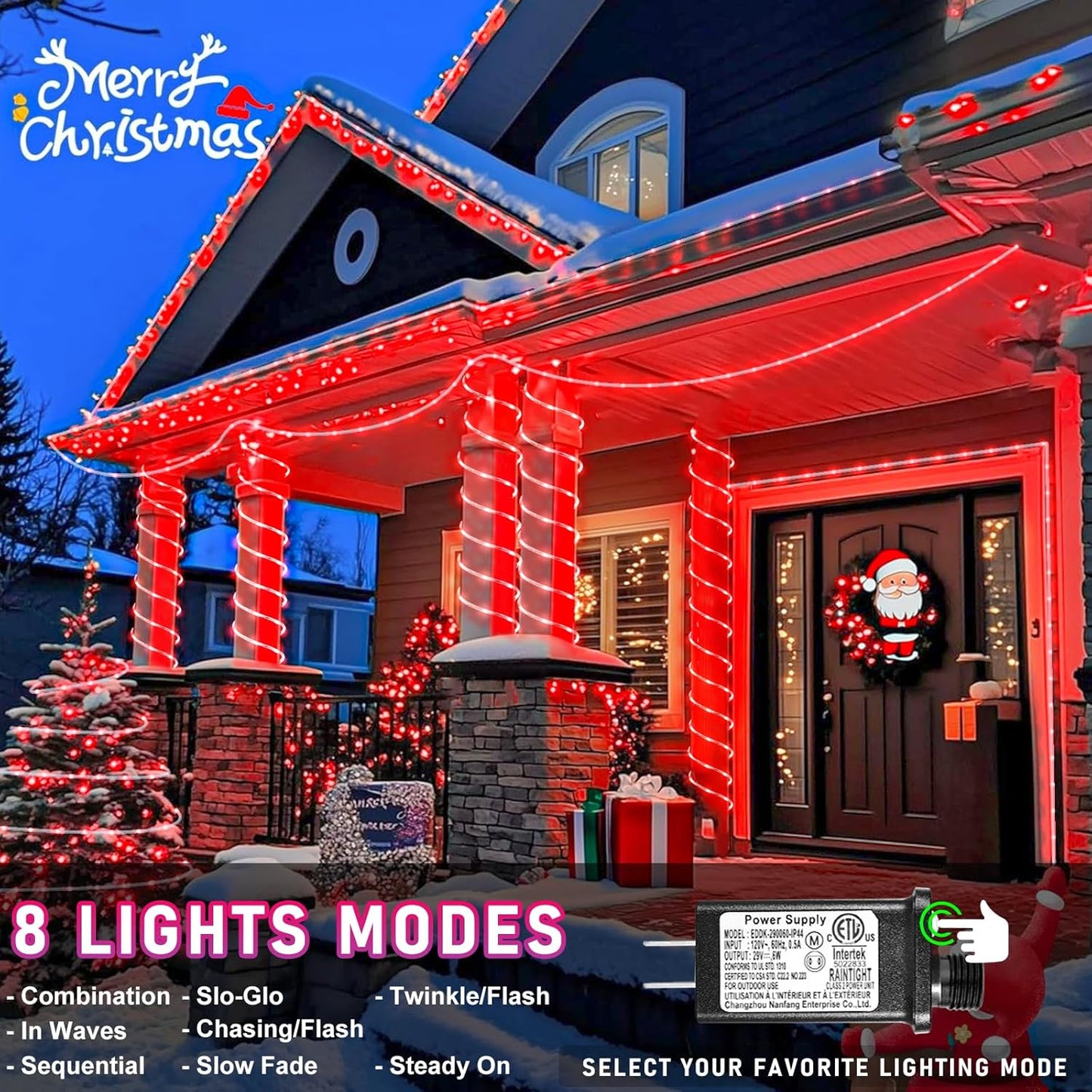 Rope Lights for Outside, 164FT 500 LED String Lights Outdoor Waterproof, 8 Modes Plug in Clear Tube Lights for Indoor Bedroom Garden Patio Tree Pool Background Deck Decorations, Red