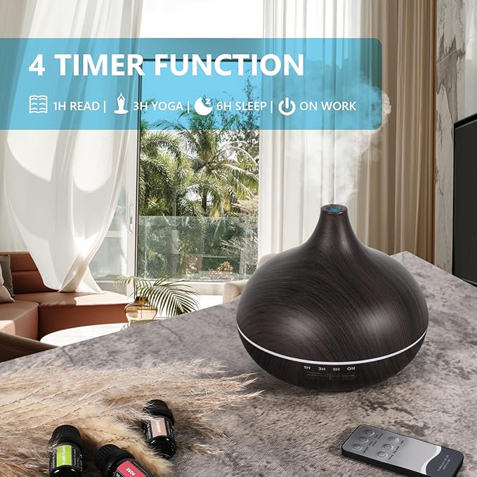 SACATR Aroma Diffiser with Essential Oils Set, 550 ML Essential Oil Diffuser with Remote, Ultrasonic Technology Aromatherapy Diffusers Auto Shut-Off for Office, Home