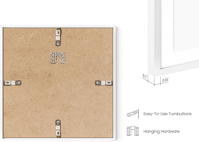 HAUS AND HUES 10x10 White Metal Picture Frames Matted to 5x5 - Features Premium Aluminum & Hanging Hardware, Shatterproof Plexiglass - Ideal for Home, Room, Office (10x10 in, White, Set of 3)