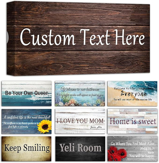CHAOSETKEN Custom Text Sign Wall Art Personalized Family Quote Wall Decor Family Sign Canvas Prints Customized Wood Text Quote Pictures Rustic Farmhouse Decor Framed (32L x 16W)