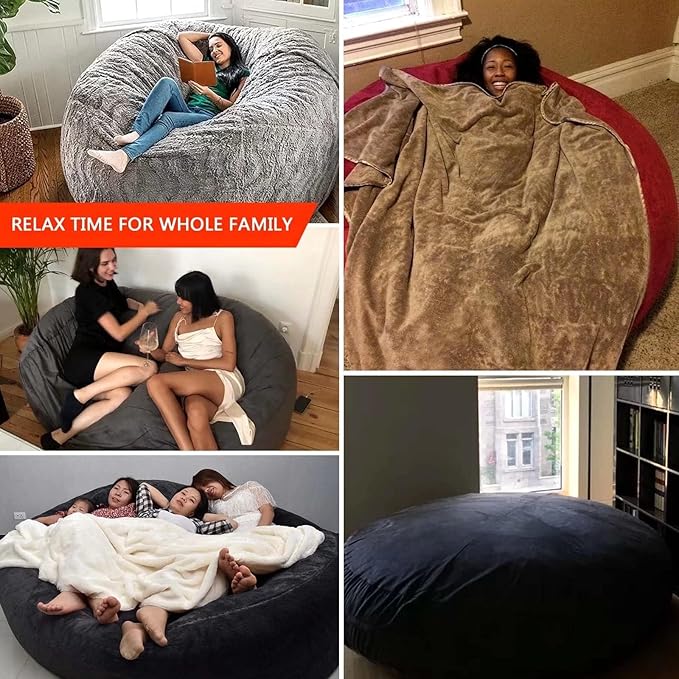 Big Huge Giant Bean Bag Chair for Adults, (No Filler) Bean Bag Chairs in Multiple Sizes and Colors Giant Foam-Filling Required- Machine Washable Covers, Double Stitched Seams (Blue,6FT)