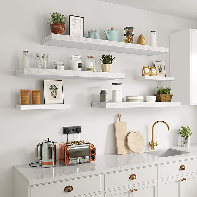 10 inch Deep Wall Shelves 36 inche Long, 1.8 Thick Single Floating Shelf Wall Mounted, Heavy Duty 70 lbs Shelves for Bedroom, Books, Living Room, Kitchen, Office Modern Farmhouse Decor, White