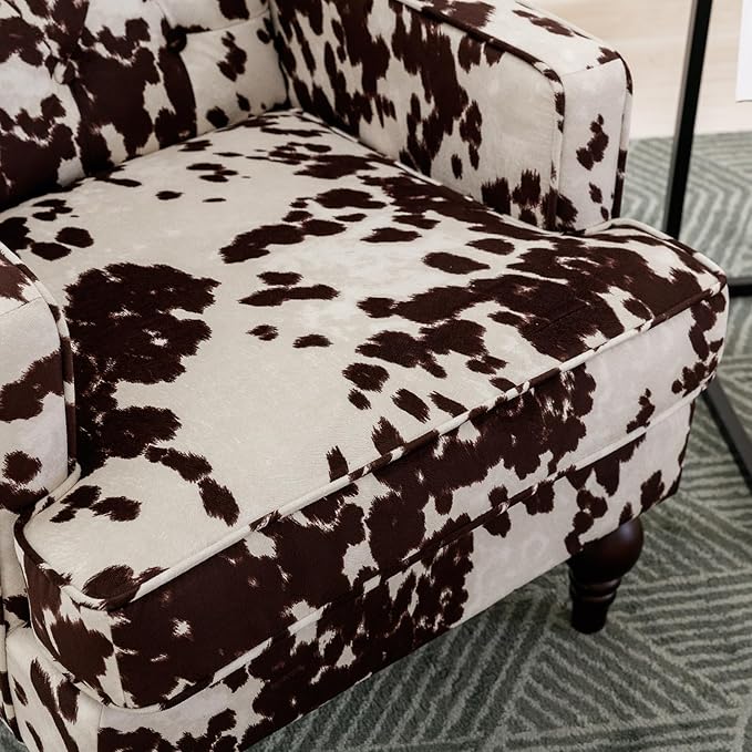 DUOMAY Tufted Accent Chair Set of 2, Modern Upholstered Wingback Side Arm Chair for Living Room Bedroom with Wood Legs, Comfy Reading Guest Chair for Office, Milk Cow/Brown