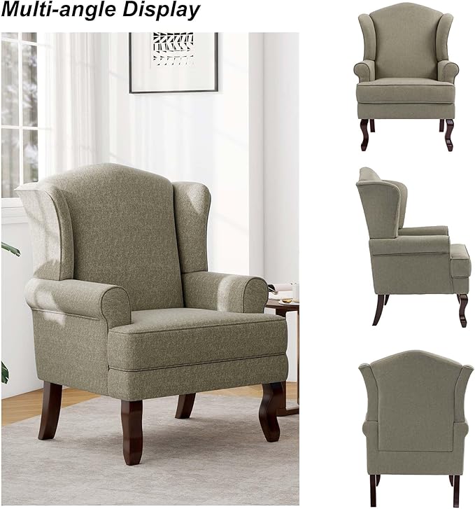 Accent Chair, High Back Upholstered Armchair with High Resilience Sponge & Wood Legs, Mid-Century Modern Comfy Single Sofa Reading Chairs for Living Room, Bedroom (Light Camel, Set of 2)