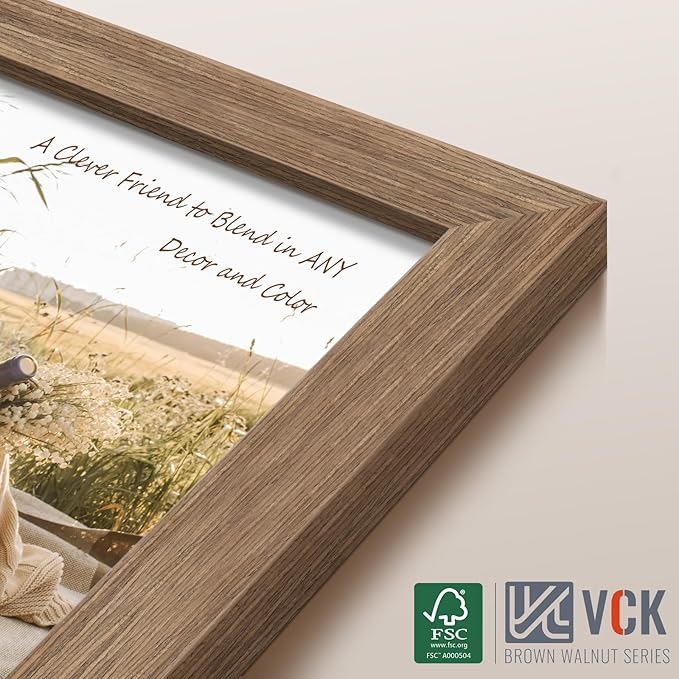 VCK 8x10 Picture Frame 3 Pack - Brown Walnut, Natural Textured Solid Wood Frame, Wall Gallery Frame
