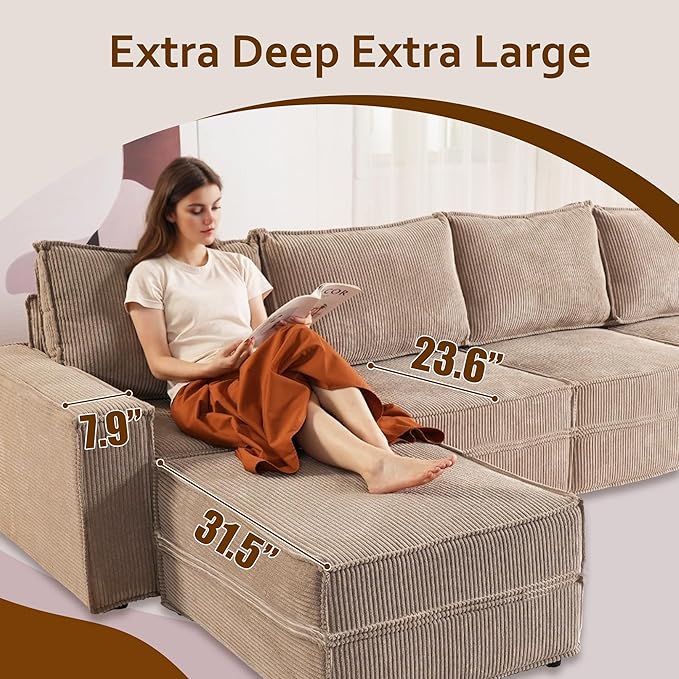HOOOWOOO Modular Sectional Sofa Couch,Matching Free Combination Cloud Couch Corner Chair(Camel Corduroy)