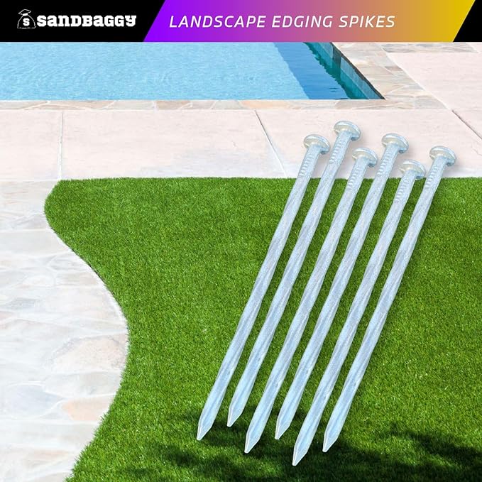 Sandbaggy 6 inch Galvanized Landscape Edging Spikes - Spiral Landscape Nails - 7 Gauge Steel - Great for Hard Rocky Soil - Also Great for Paver Edging, Artificial Turf, Landscape Fabric (100, 6 inch)