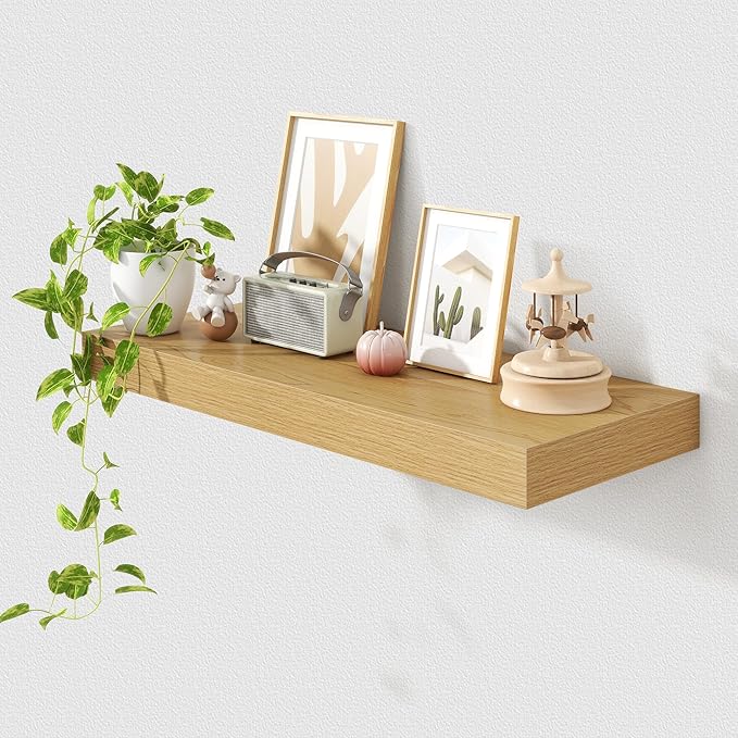 Deep Floating Shelves for Wall | 30 Inch Wide x 12 Inch Deep Floating Shelves | 30W x 12D Rustic Oak Wide Wall Shelves | Bookshelf Laundry Shelf TV Shelf