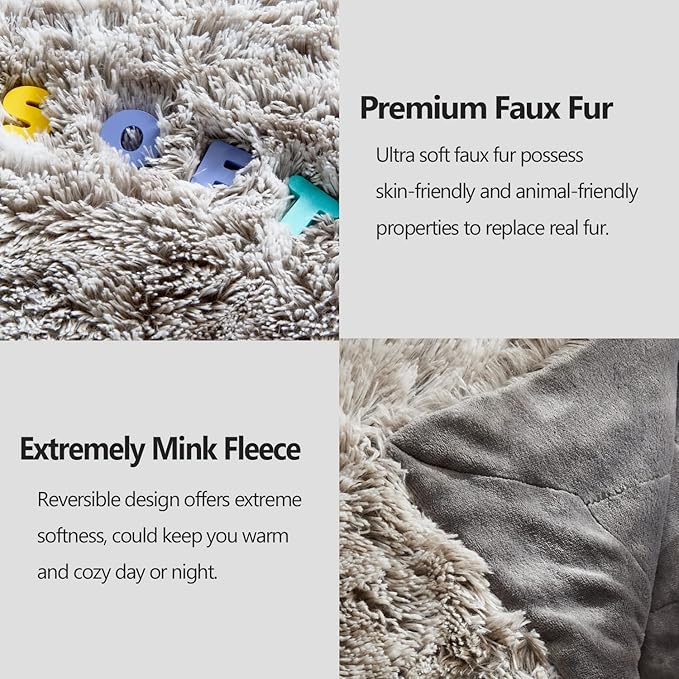GONAAP Fuzzy Faux Fur Throw Blanket Queen Size Frosty Grey Super Soft Cozy Plush Fuzzy Shaggy Blanket for Couch Sofa Bed (Frosty Grey, Queen(90"x90"))