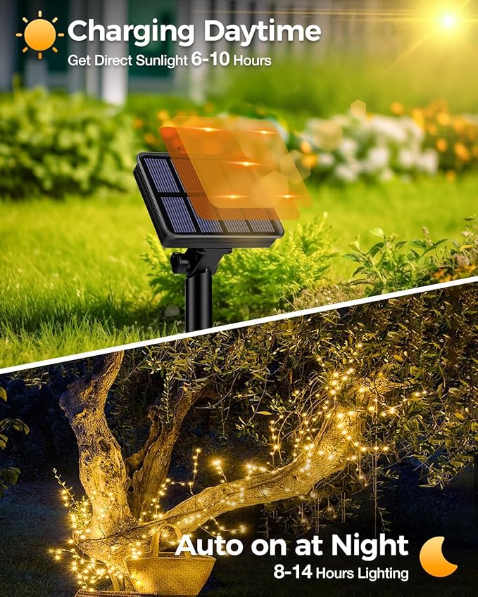 3 Pack Solar Fairy Lights for Outside Waterproof, Total 147FT 450 LED Solar String Lights Outdoor 8 Modes Solar Twinkle Lights for Garden Yard Christmas Tree Wedding Party Decor, Warm White