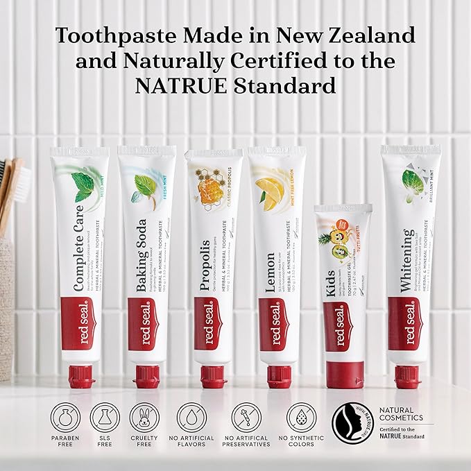 Red Seal Baking Soda Toothpaste - Fluoride-Free Herbal & Mineral Formula, Vegan-Friendly, Cruelty-Free, SLS and Paraben-Free, No Artificial Flavors, NATRUE Certified Natural, Dry Mouth Relief (2 Pack)
