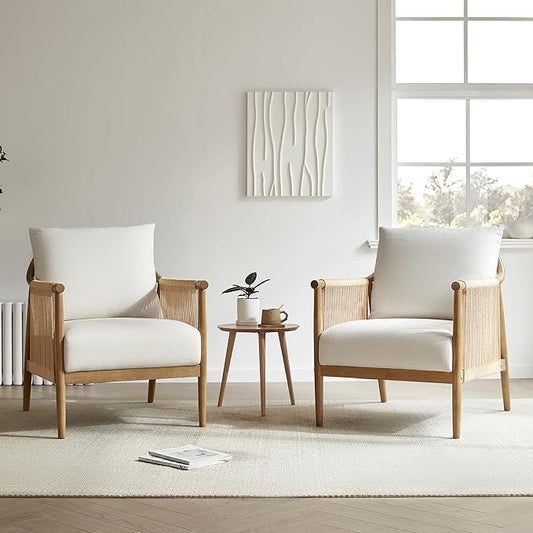 CHITA Braid Armchair Set of 2, Modern Accent Chair for Living Room, Cream