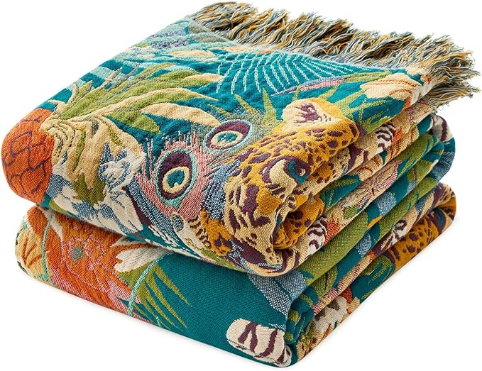 MSGKV Throw Blanket for Couch Bed Cotton Muslin Breathable Leopard Animals Twin Size Blanket 60"x80" for All Seasons Lightweight Farmhouse Blankets