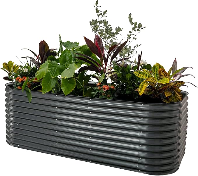 Vego garden 32" Extra Tall Raised Garden Bed Kits,10 in 1 Modular Raised Planter Box for Vegetables Flowers Fruits Oval Metal Raised Garden-Modern Gray