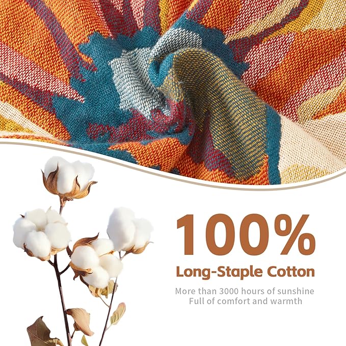 Cotton Throw Blanket Floral Printed Throw for Bed Soft Breathable Farmhouse Blankets Home Decoration Picnic Blanket (60"x80",02-Colorful Flowers)