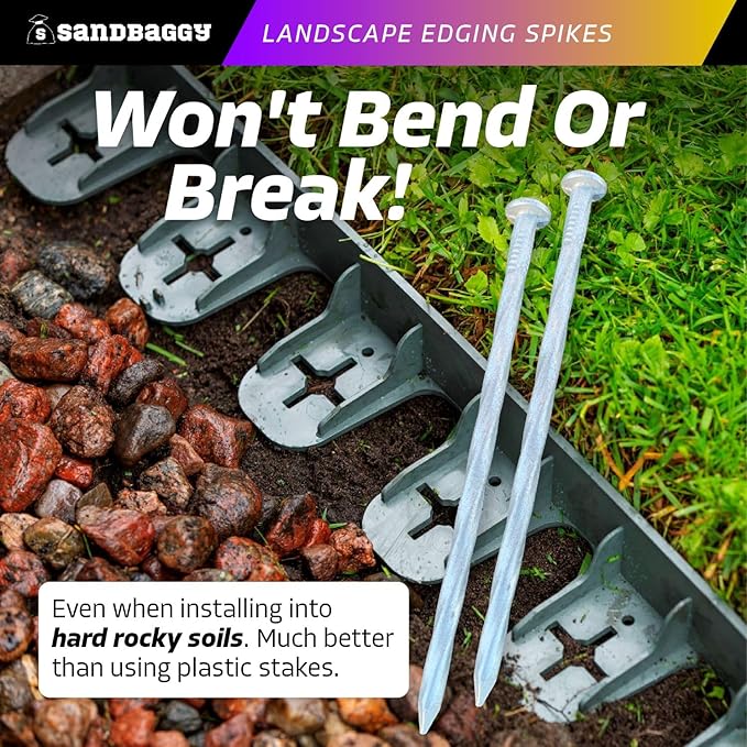 Sandbaggy 6 inch Galvanized Landscape Edging Spikes - Spiral Landscape Nails - 7 Gauge Steel - Great for Hard Rocky Soil - Also Great for Paver Edging, Artificial Turf, Landscape Fabric (100, 6 inch)