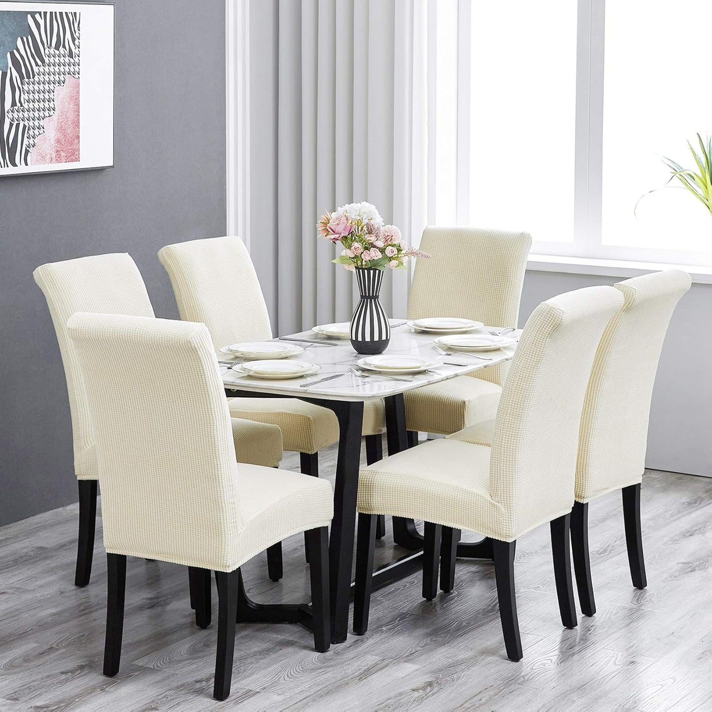 Howhic Stretch Chair Covers for Dining Room Set of 8, Removable Washable Dining Room Chair Covers, Dining Chair Slipcovers Seat Protectors, Great Decor for Home and Banquet (Ivory, 8 Pack)