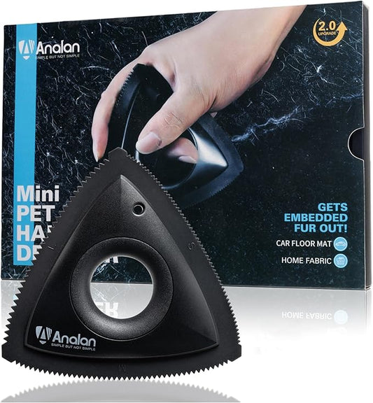 Analan Mini Pet Hair Remover for Car Detailing Supplies, Carpet Dog Hair Remover for Car Interior, Triangle Dog Hair Remover for Auto Detailing, Couch, Furniture, Lint, Carpet (Jet Black)
