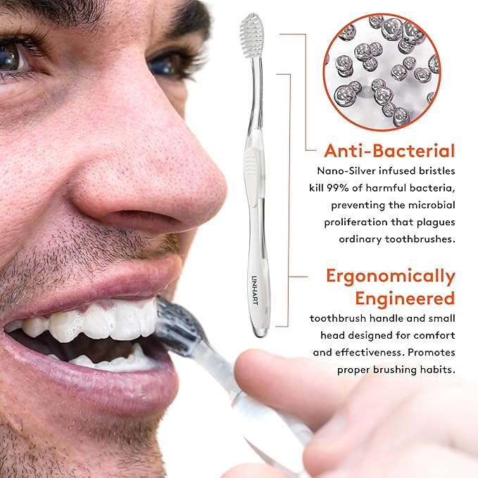 LINHART Extra Soft Toothbrush – Teeth Whitening Toothbrush with Multi Length Bristles, White with White Bristles, 2 Pack