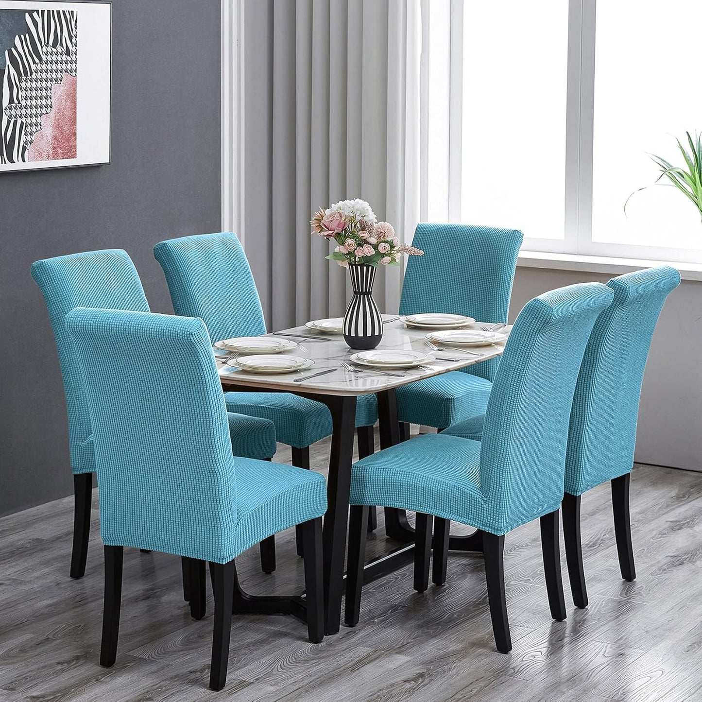 Howhic Stretch Chair Covers for Dining Room Set of 2, Removable Washable Dining Room Chair Covers, Dining Chair Slipcovers Seat Protector, Great Decoration for Home and Banquet (Dusty Blue, 2 Pack)