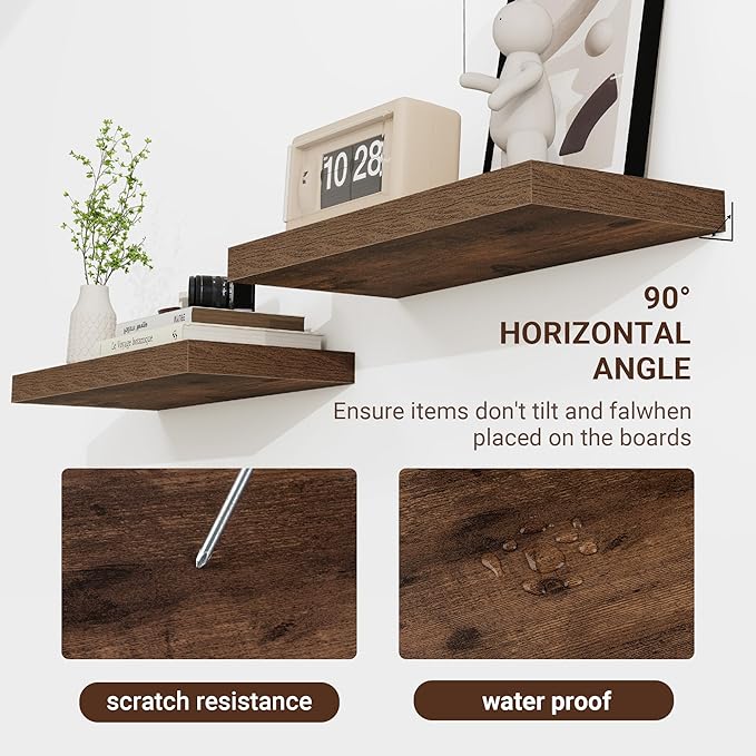 48 Inch Floating Shelves, 48"x9.25"x1.5" Inch Deep Floating Shelves for Wall, Wooden Shelves for Bathroom, Bedroom, Living Room, Brown