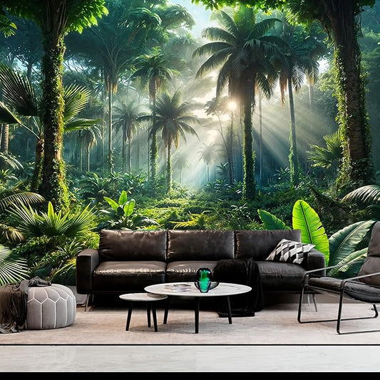 BSFHH Nature Tapestry Forest Tree Sea Cave Wall Hanging, Stream Through Rainforest Landscape Wall Art Tapestry for Bedroom Living room (Rainforest, 90"×70", Unframed)