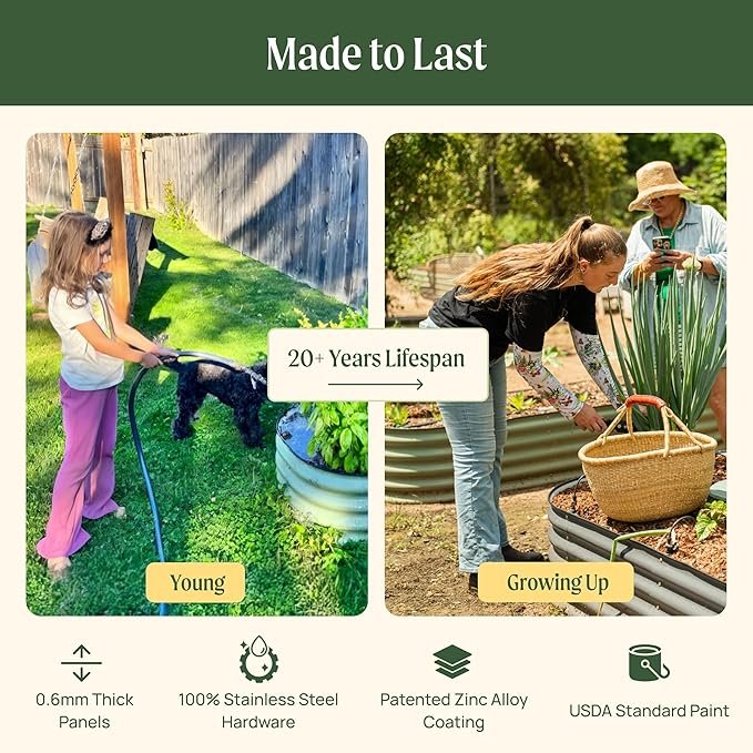 Vego garden 32" Extra Tall Raised Garden Bed Kits,4 in 1 Modular Raised Planter Box for Vegetables Flowers Fruits Oval Metal Raised Garden-Olive Green