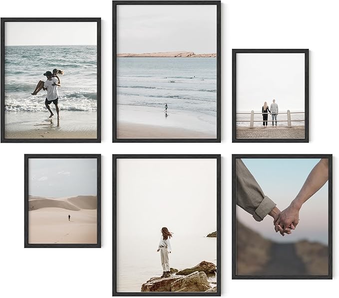 HAUS AND HUES Black Frames for Gallery Wall - Set of 6 Picture Collage Frames for Wall, picture Frame Sets for Wall Collage, Gallery Wall Frame Set (Two 8x10, Two 11x14, Two 12x16 Framed Black)