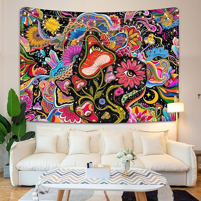Lunerfex Mushroom Tapestry Pink Flowers Tapestry for Bedroom Aesthetic Tapestries Cute Floral Tapestries Wall Hanging for Bedroom and Living Room Decor Pink Flowers 60×80 Inches