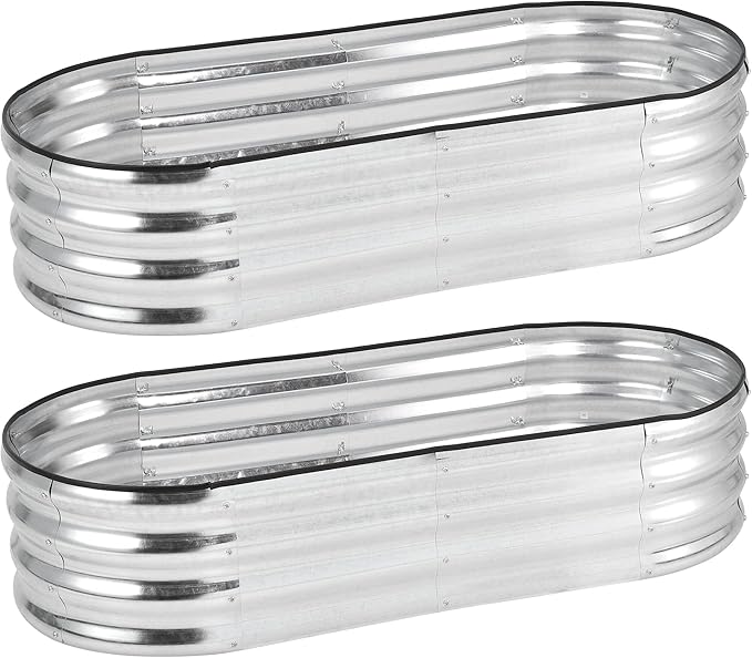 2 Pcs 4.5x2x1ft Oval Raised Garden Bed, Galvanized Raised Beds,Open-Ended Base Metal Raised Planter Beds,Planter Raised Boxes for Vegetables, Flowers,Tool-Free Asse,Rubber Edge