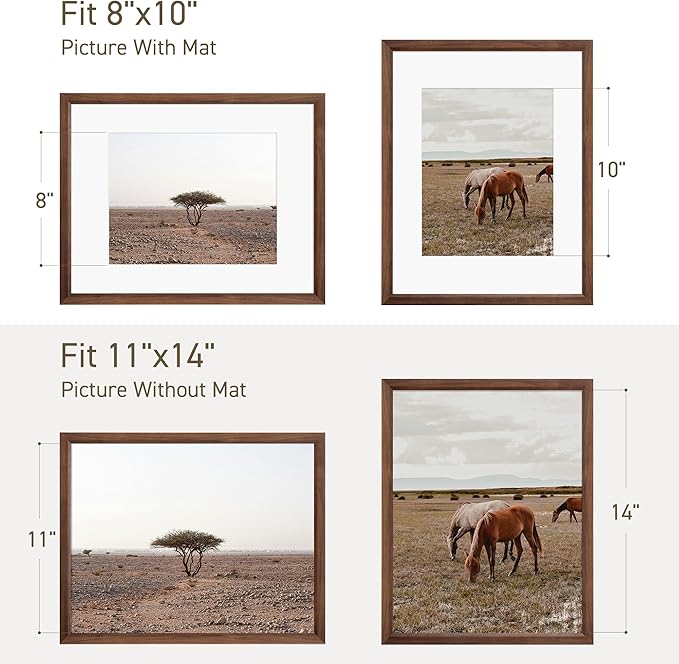 11x14 Picture Frame Natural Solid Walnut Photo Frames with 8x10 Removable Mat Wall Hanging Large Handcrafted Frame with HD Plexiglass Wall and Tabletop Display Large Poster Frame