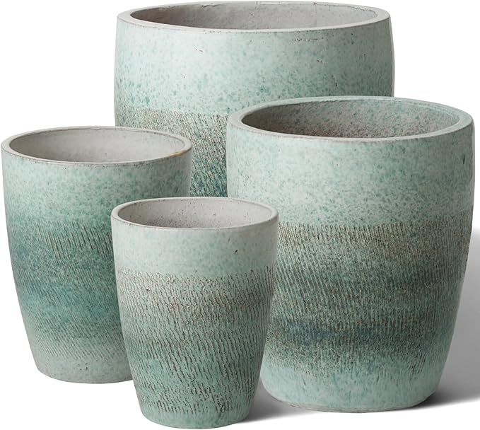 Emissary Bullet 9.5 in. Coastal Splash Ceramic Round Planter (9.5 in. L x 9.5 in. W x 12 in. H) with Drainage Hole
