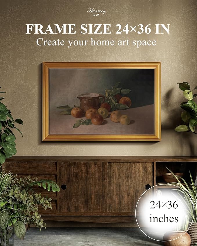 HUARCEY Gold Framed Vintage Wall Art for Living Room Harvest Apples Still Life Oil Painting Large Cottagecore Room Decor Picture Canvas Print Farmhouse Fruit Wall Decor Bedroom Kitchen Bathroom 24x36